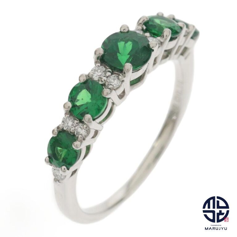 画像33426：Pt950/プラチナ 天然グリーンガーネット1.00ct ダイヤ0.10ct リング