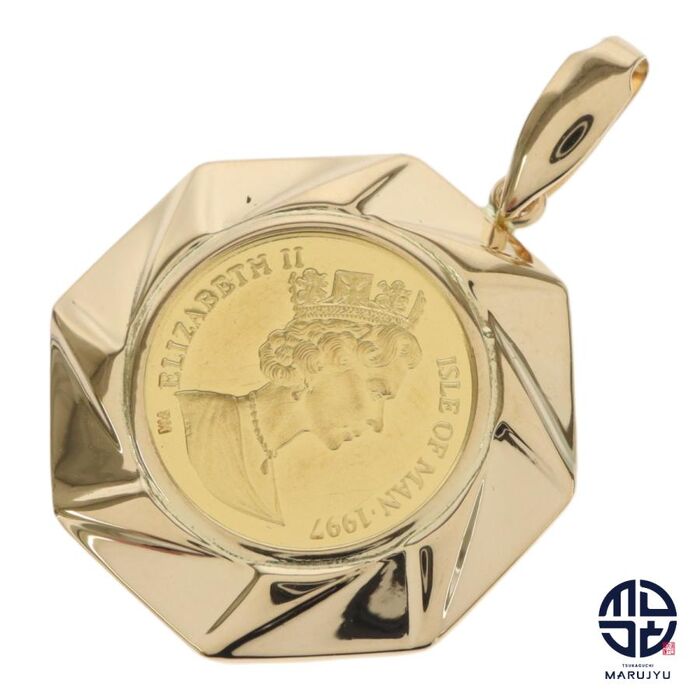 画像33537：K24/K18枠 エリザベス2世 1997年 マン島キャット金貨 1/25oz ペンダントトップ